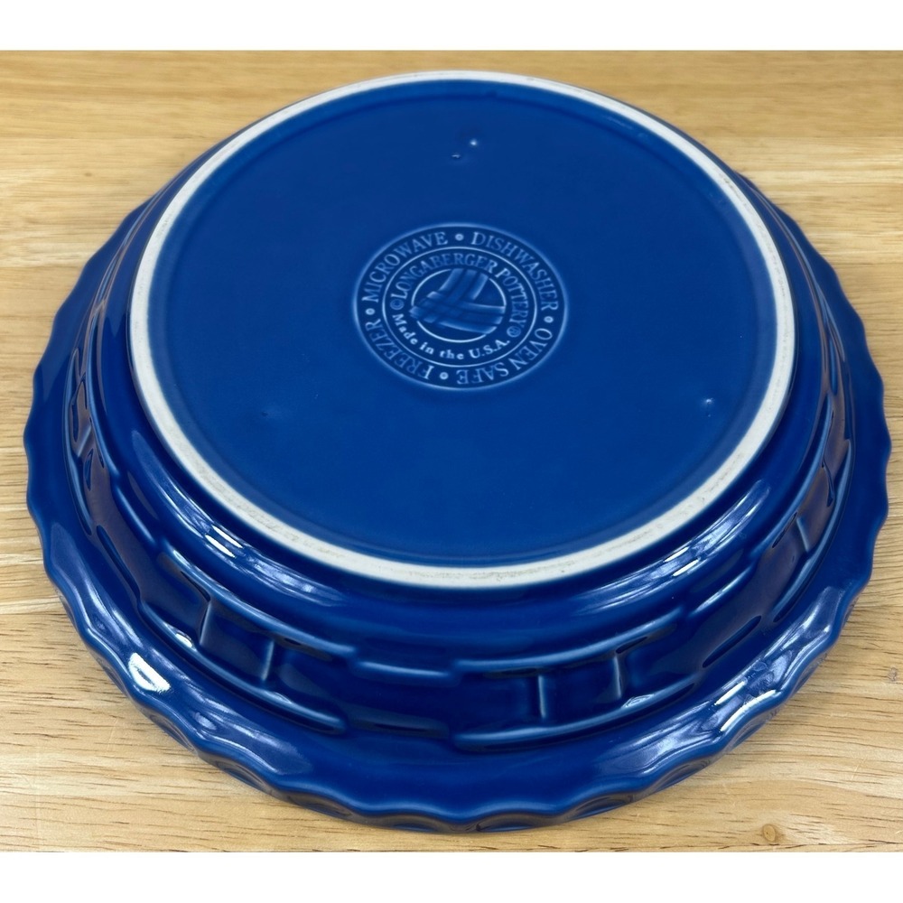 Longaberger Pottery Grandma Bonnie Pie Plate Cornflower Blue Woven Traditions